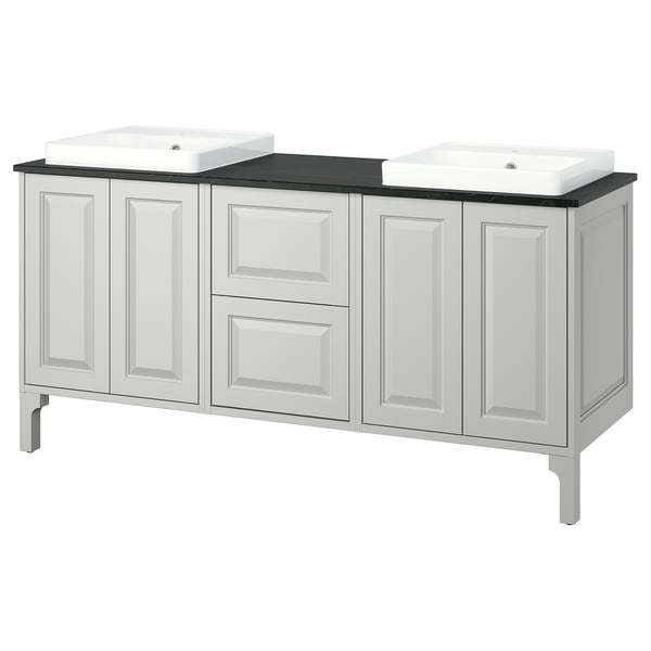 TÄNNFORSEN / ORRSJÖN Wash-stand/wash-basins, light gray/black marble effect, 67x21 1/2x35 3/8 "