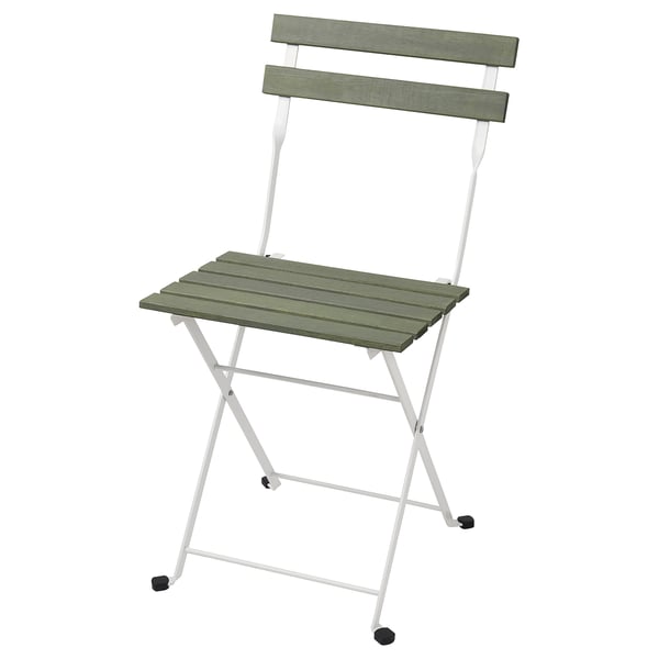 Tarnö folding chair, light green wood, white metal frame.