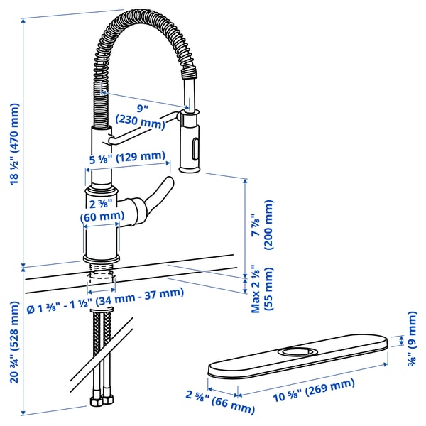 TAKSJÖN Pull down kitchen faucet with spray, stainless steel