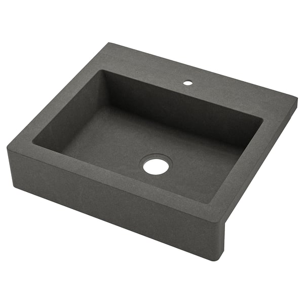 Dark grey quartz sink, single deep basin, apron front.