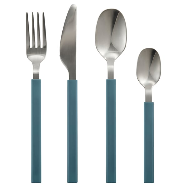 Blue-handled cutlery set