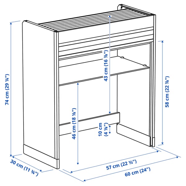 Illustration with measurements for the product: TITTEBO.