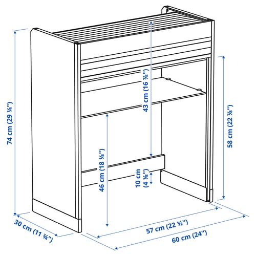 Illustration with measurements for the product: TITTEBO.