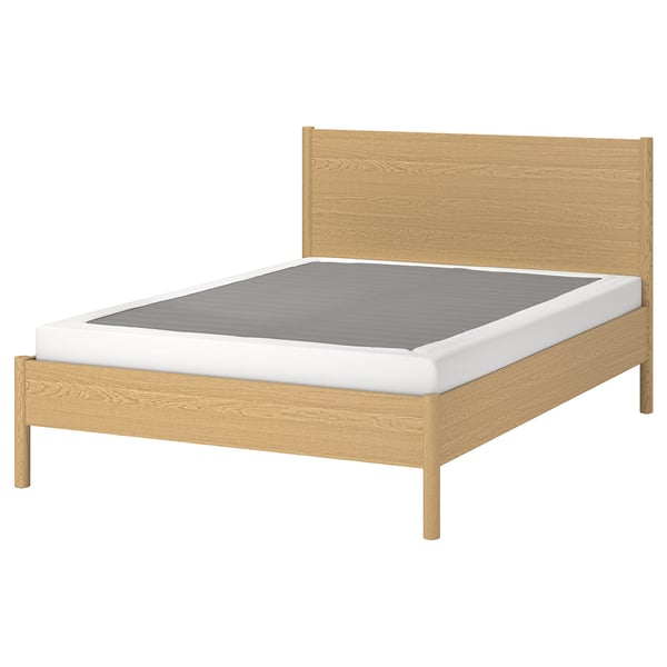 TONSTAD oak bed, light wood, rectangular shape, simple design.