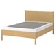 Light wood TONSTAD bed with white mattress, sleek design.