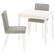 Small, modern dining set with white table and two cushioned chairs, perfect for compact spaces.