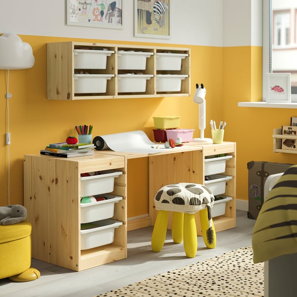 TROFAST Desk with storage boxes, light white stained pine white, 48 7/8x17 3/8x20 1/2 "