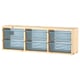 TROFAST shelf with 4 blue mesh boxes, light pinewood, modern design.