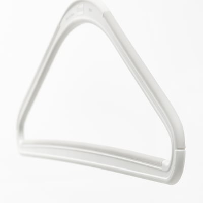 White triangular hanger with smooth, rounded edges. Professional, high-quality finish, suitable for delicate clothing.