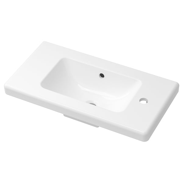 White TVÄLLEN ceramic wash-basin, rectangular shape, single bowl, durable surface.