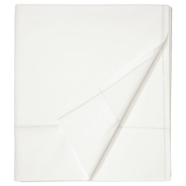 ULLVIDE white bed sheet set, crisp percale, cotton/lyocell blend, rectangular, hem-stitch design.