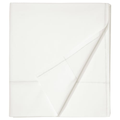 ULLVIDE white bed sheet set, crisp percale, cotton/lyocell blend, rectangular, hem-stitch design.