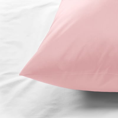 Pink pillowcase on white background, smooth texture, durable.