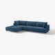 Deep blue modern sectional sofa with clean design, sink-in cushions, and metal legs.