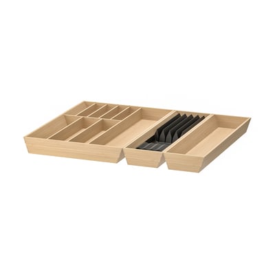 UPPDATERA bamboo and plastic drawer organiser with knife slot