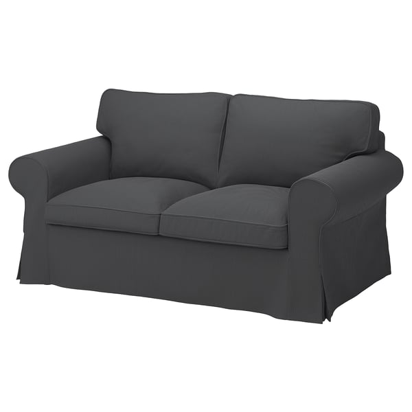 Comfortable dark grey UPPLAND 2-seat sofa with plush cushions and rolled arms.