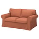 UPPLAND orange love seat, cosy & deep, striped fabric, rolled arms, square shape, soft cushions.