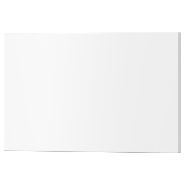 A white UTRUSTA drawer front. Its rectangular, smooth, and made of acrylic paint over fibreboard. Designed for easy cleaning and durable use.