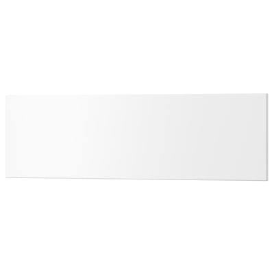 A white rectangular drawer front. It has a smooth lacquered finish and is made from fibreboard.