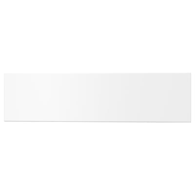 A UTRUSTA drawer front in white colour, rectangular shape, made of acrylic painted fibreboard, offering a smooth, lacquered finish for easy cleaning.