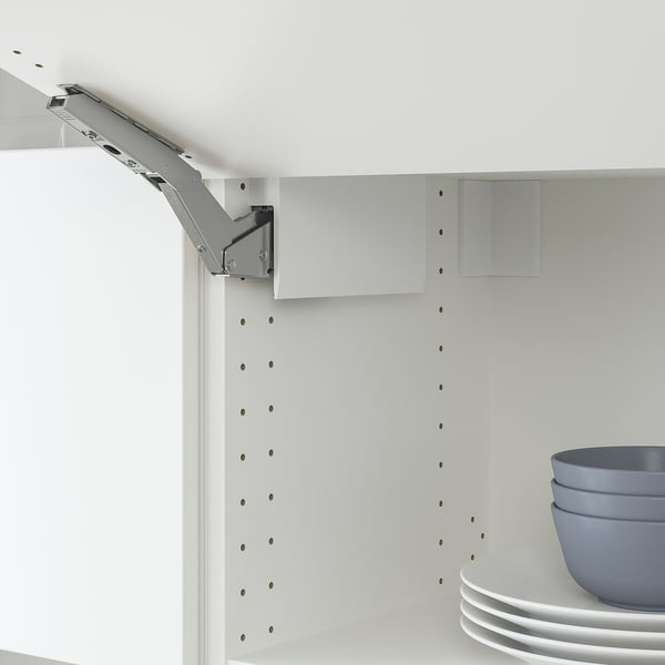 Modern kitchen hinge with soft-close, adjustable for drawer fronts. Character count: 48