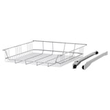 A UTRUSTA wire basket, silver, with a pull-out rail for storage.
