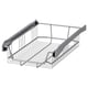UTRUSTA silver wire storage basket, metallic, rectangular with pull-out feature for cabinet organisation.
