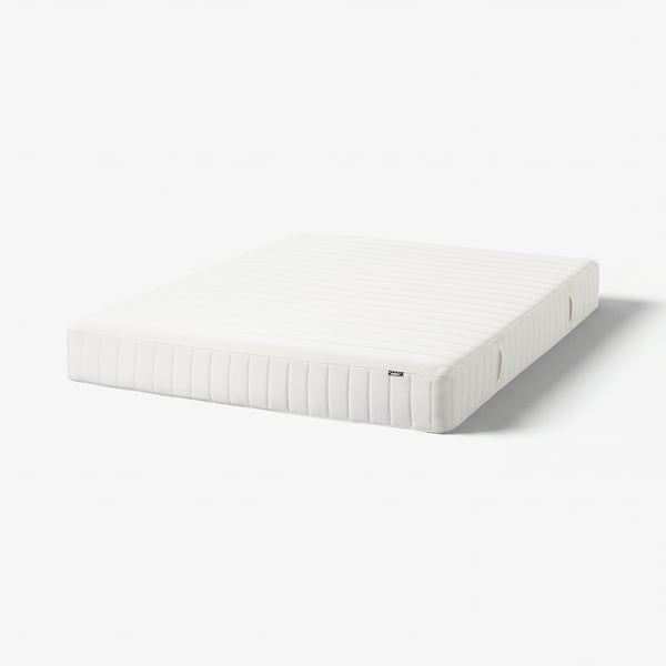 White VALEVÅG mattress, medium-firm, pocket springs, foam top, rectangular, quilted cover.