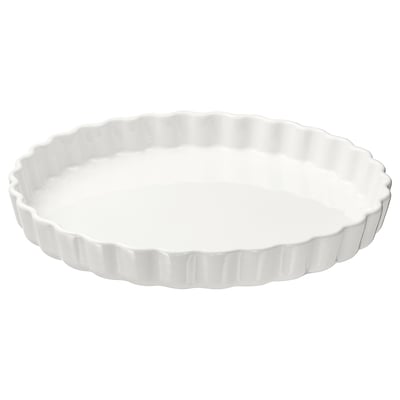 A round, white VARDAGEN pie dish made of stoneware, with a wavy edge design.