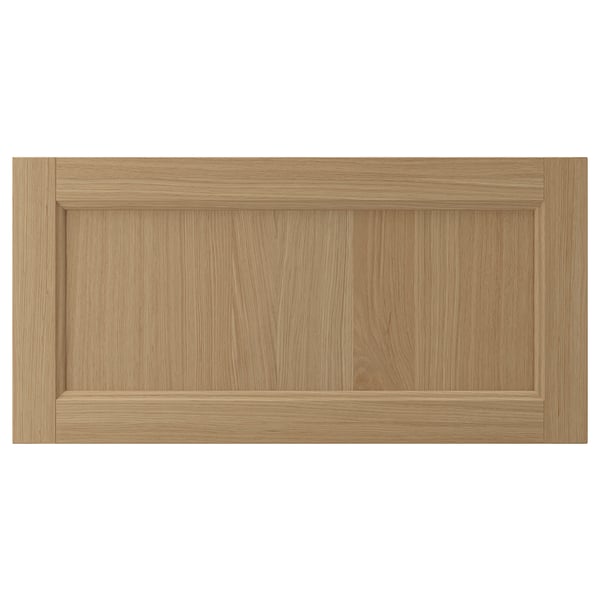 VEDHAMN natural oak drawer front, rectangular, solid wood frame with veneer panel.