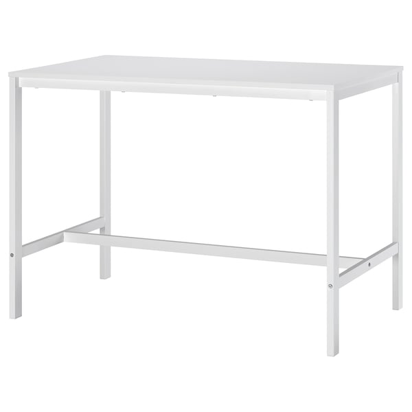 A VIHALS white table with a rectangular top and metal legs, minimalist and sturdy design.