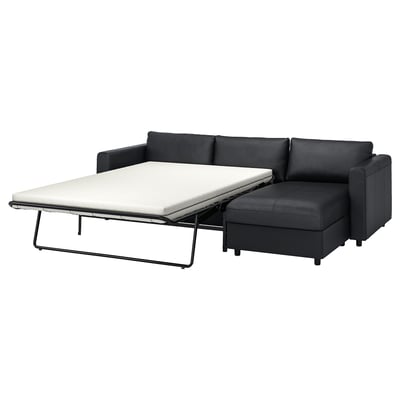 VIMLE Sleeper sofa with chaise, Grann/Bomstad black