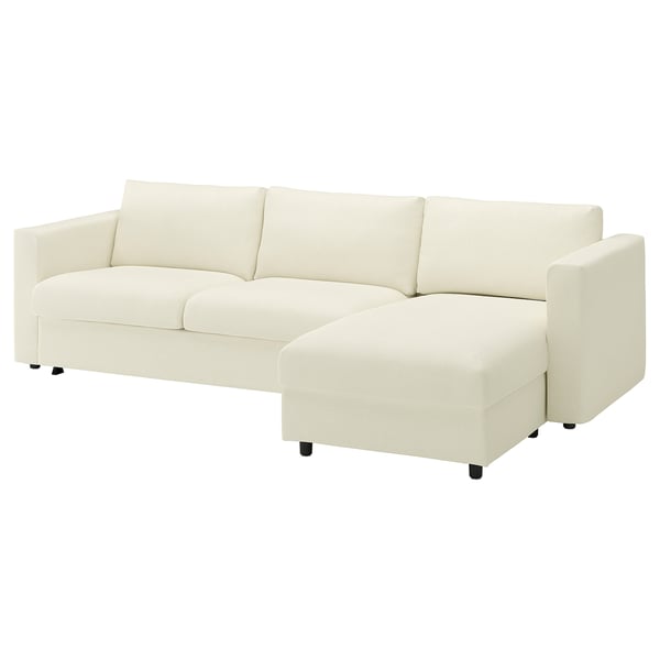 VIMLE cream sectional sofa-bed, 2-seat with chaise, modern, clean lines.