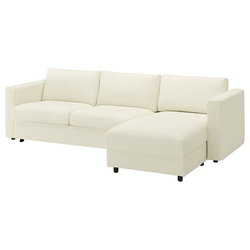 VIMLE cream sectional sofa-bed, 2-seat with chaise, modern, clean lines.