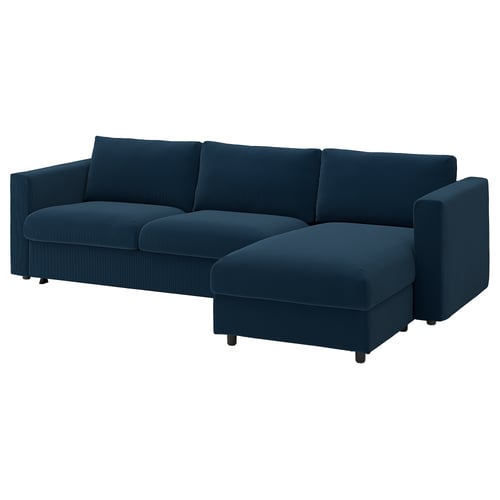 VIMLE sofa-bed, dark blue, l-shape, fabric, comfy, with storage.