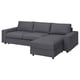VIMLE Sleeper sofa with chaise, with wide armrests/Gunnared medium gray