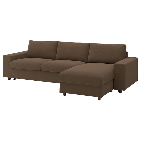 VIMLE Sleeper sofa with chaise, with wide armrests/Mosshed dark-brown