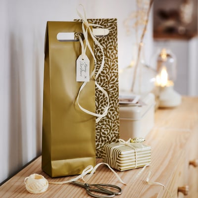 VINTERFINT Bottle gift bag, mixed patterns/gold, 5x16 ¼ "