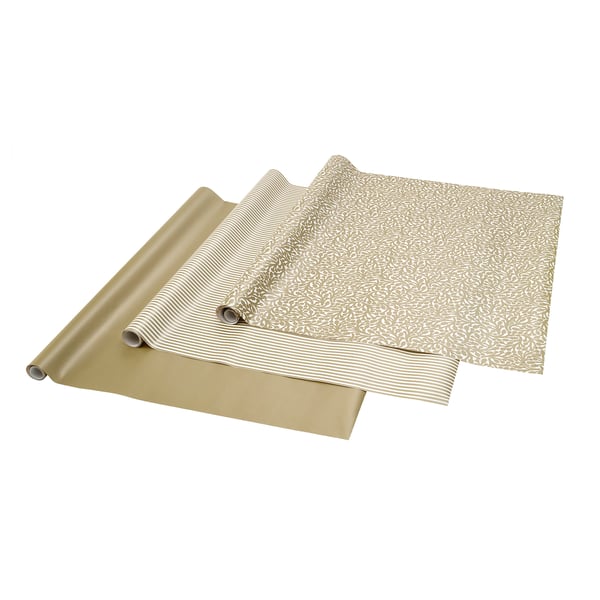 VINTERFINT Gift wrap, roll, mixed patterns gold/white, 9.84x2.30 '/22.60 sq feet