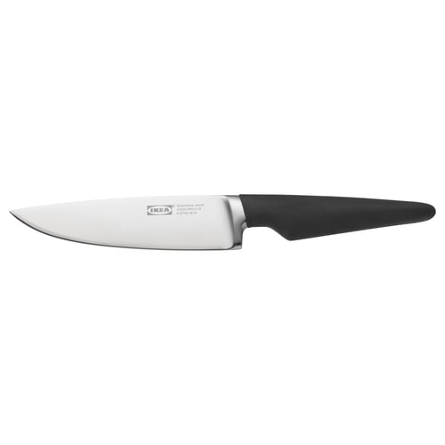 IKEA VÖRDA utility knife, stainless steel blade, black handle, ergonomic design.