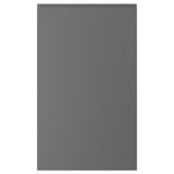 Grey rectangular boxy kitchen cabinet with smooth surface, no handles.