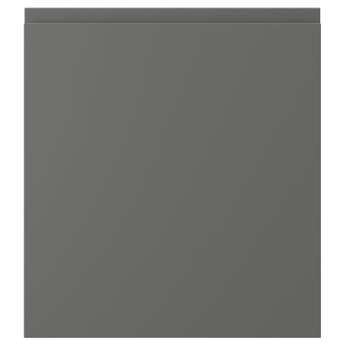 A square, dark grey, flat-fronted cabinet door from the VOXTORP series, featuring a sleek, handle-less design.