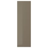 VOXTORP door in dark grey-brown with sleek, high-gloss finish; smooth, modern design with integrated handle.