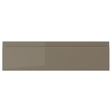 VOXTORP drawer front: sleek, modern, dark grey-brown, glossy finish, rectangular shape, easy-clean, integrated handle.
