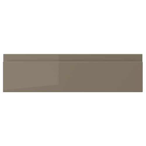 VOXTORP drawer front: sleek, modern, dark grey-brown, glossy finish, rectangular shape, easy-clean, integrated handle.