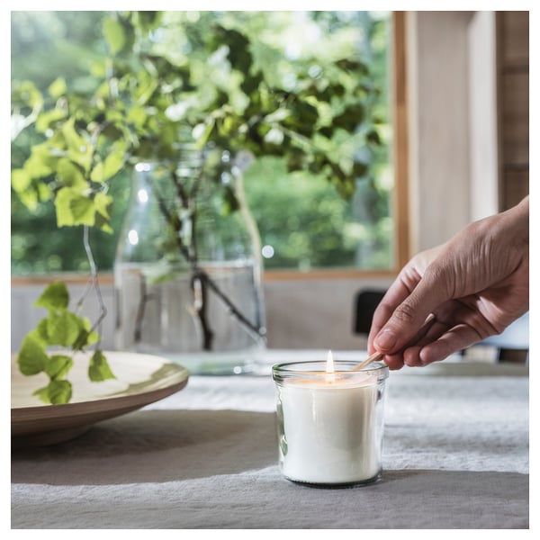 ADLAD Vela aromática recipiente de vidrio, Bosque escandinavo/blanco, 20 hr