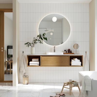 ÄNGSJÖN / BACKSJÖN Tocador de baño, efecto de roble/blanco efecto de mármol, 67x21 1/2x16 1/4 "