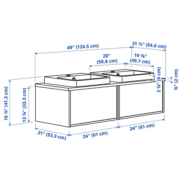 ÄNGSJÖN / BACKSJÖN Tocador de baño/lavamanos, alto brillo blanco/blanco efecto de mármol, 49x21 1/2x16 1/4 "