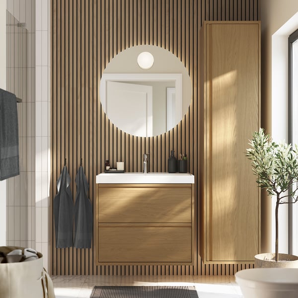 ÄNGSJÖN Gabinete alto+puerta, efecto de roble, 18x15x77 "
