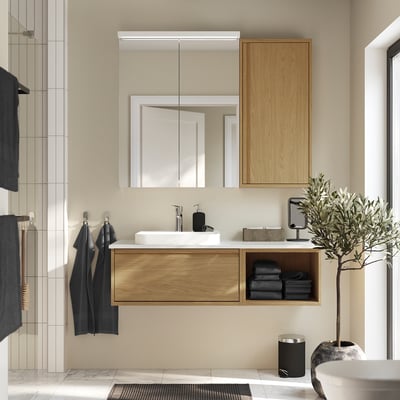 ÄNGSJÖN Gabinete de pared+puerta, efecto de roble, 18x6x37 "